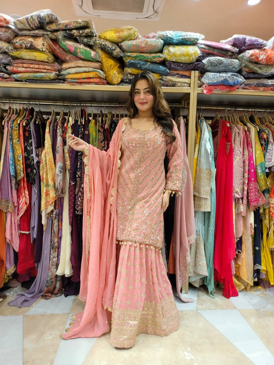 Baby Pink Embellished Palazzo Set
