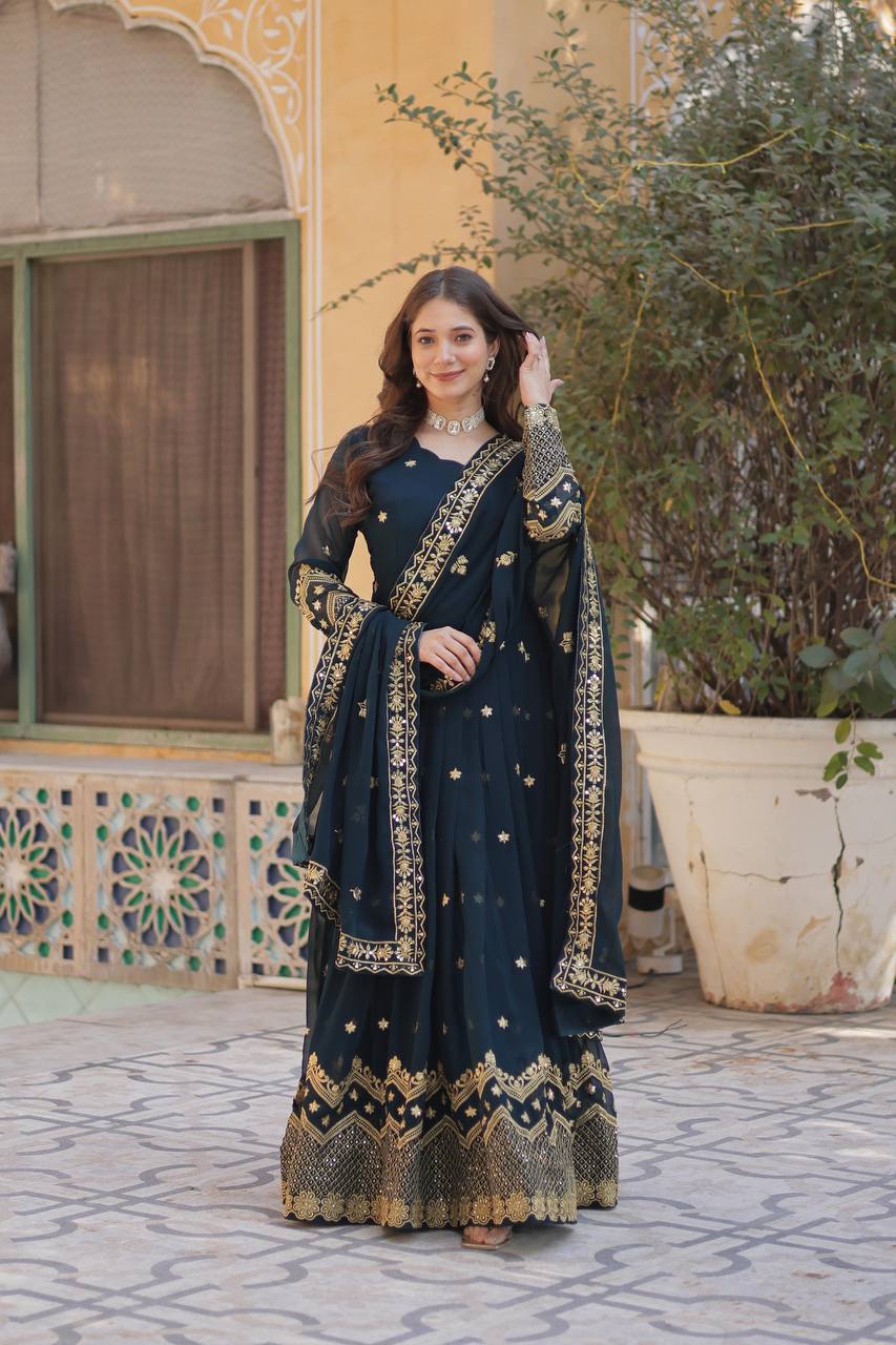 Ethnic Motifs Embroidered Sequinned Georgette Anarkali Kurta