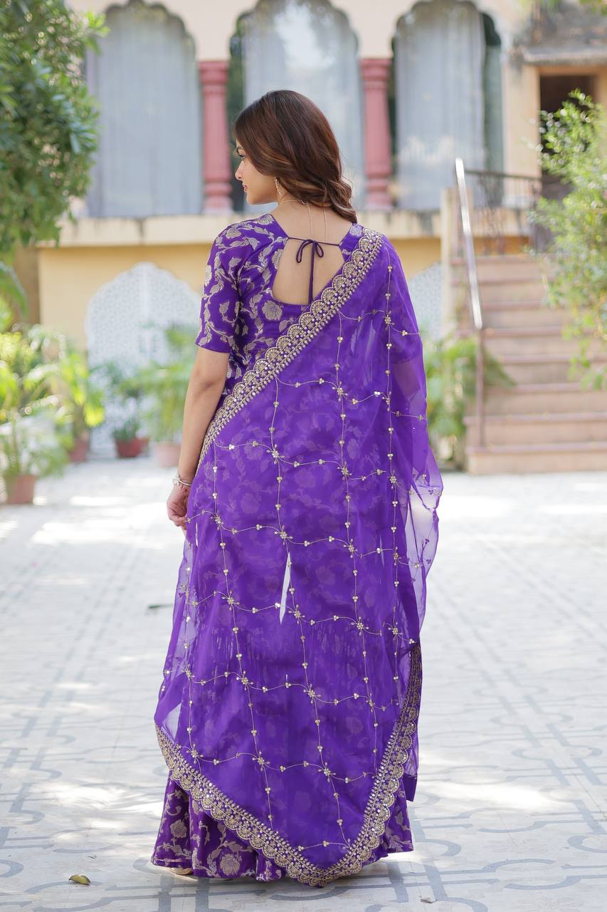 Premium Purple Jacquard Silk Sharara-Gharara Suit