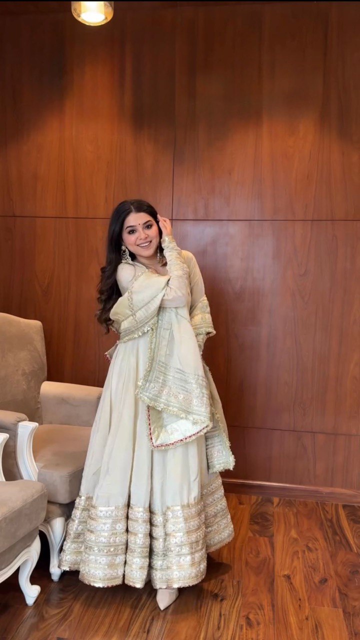 Designer Beautiful Chinon Silk Readymade Heavy Anarkali Suits