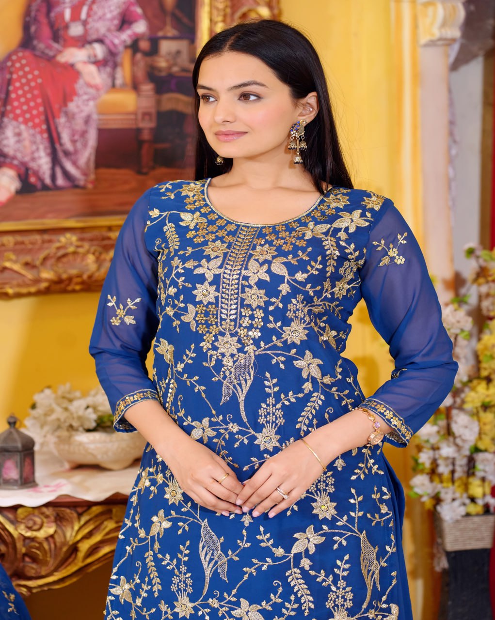 Heavy Sequence Embroidery Work Faux Georgette Lehenga Suit for Wedding