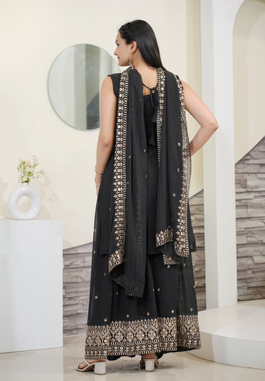 Geet Black Embroidered Square Cut Garara Suit