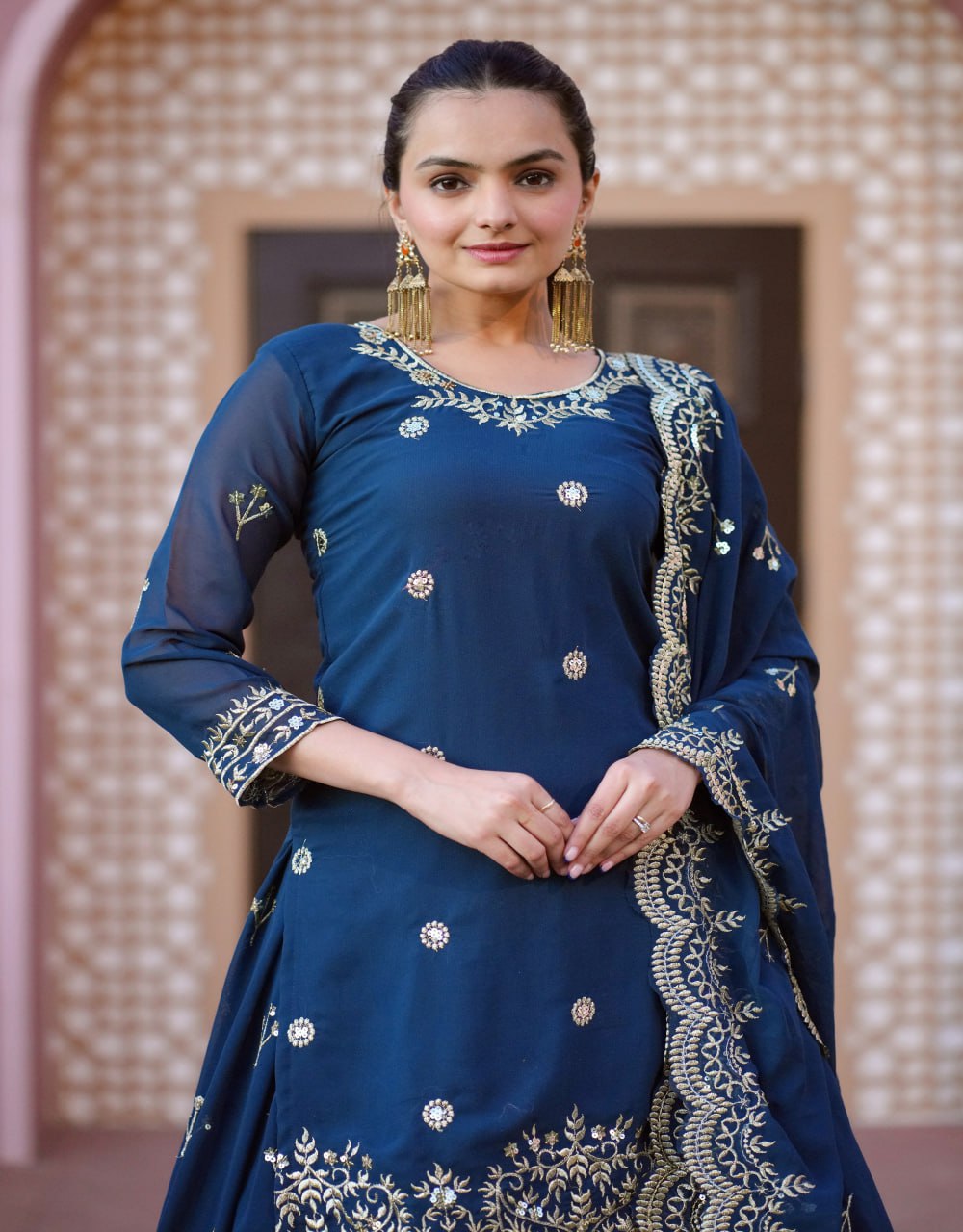 Designer Embroidered Fox Georgette Lehenga Suit