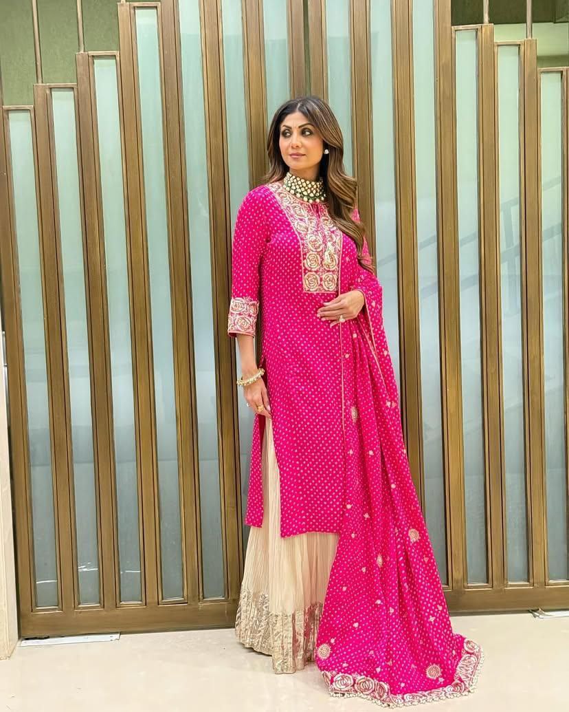 Pink Georgette Silk Ombre Kurta Set