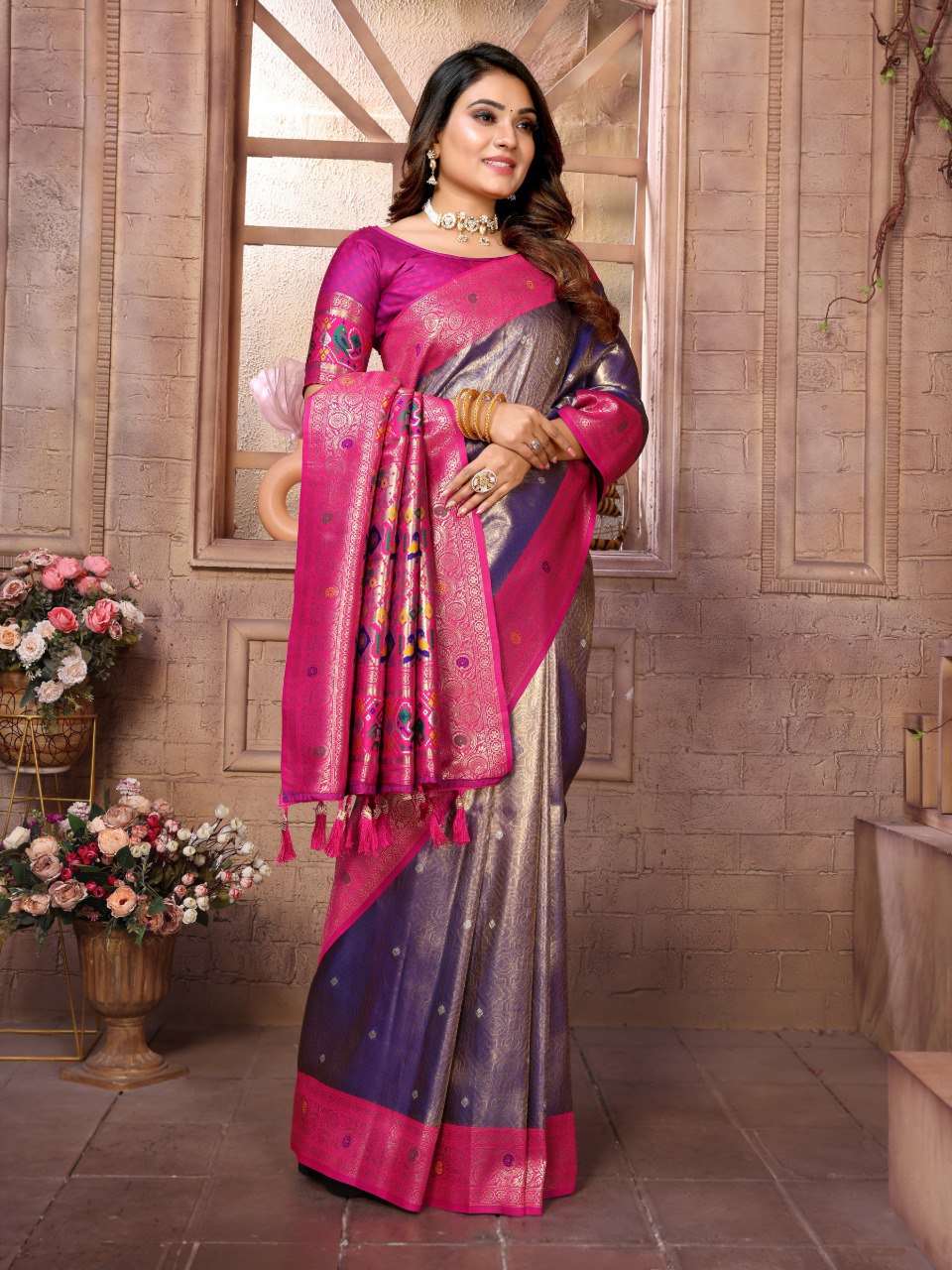 Golden Woven Tissue Silk Saree Set