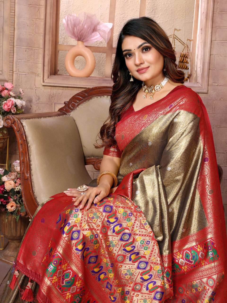 Golden Woven Tissue Silk Saree Set