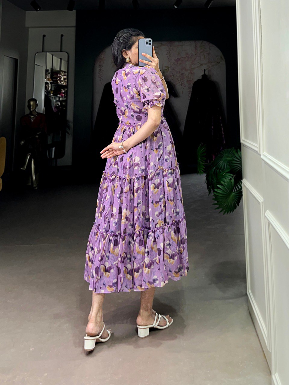 Purple Floral print Chiffon Frock Collection Designed for Effortless Grace