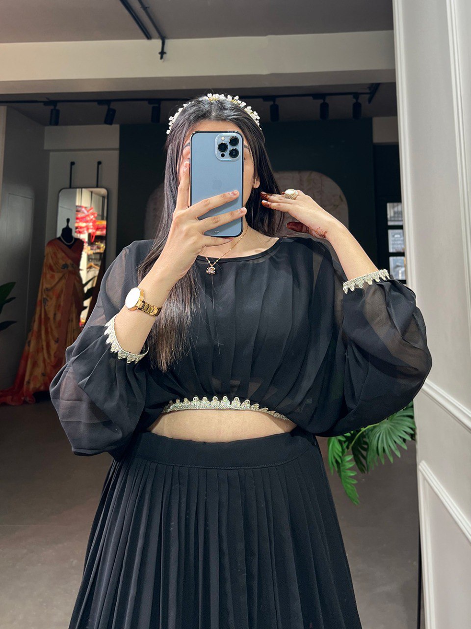 Black Georgette with sequins and thread embroidery Co-ord Set