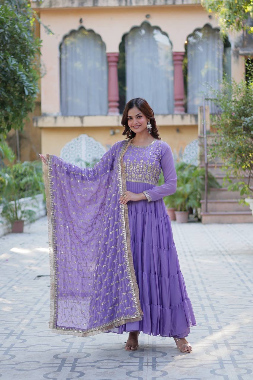 Lavender Purple Salwar Kameez In Anarkali Style