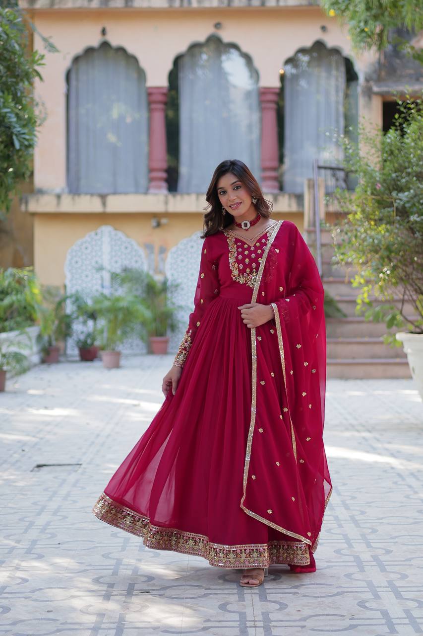 Classic Pink Georgette With Sequins Embroidered Anarkali Suit