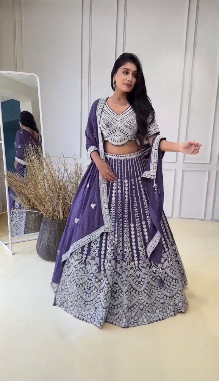 Luxurious Faux Georgette Lehenga Set with Coding Dori & Sequins Work, Embroidered Blouse & Designer Dupatta