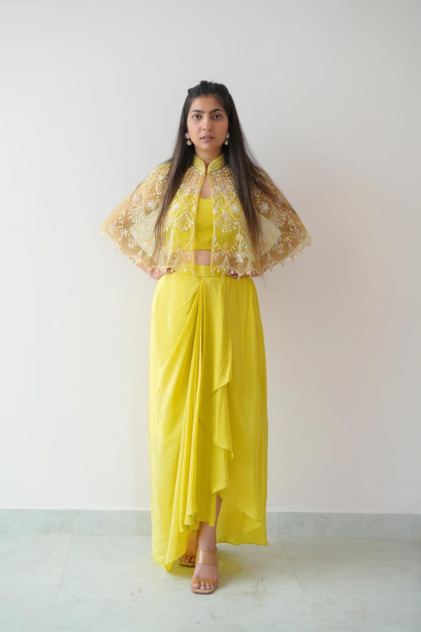 Trendy Designer Dhoti Set with Tube Blouse & Embroidered Koti – Partywear & Ethnic Fusion Outfit