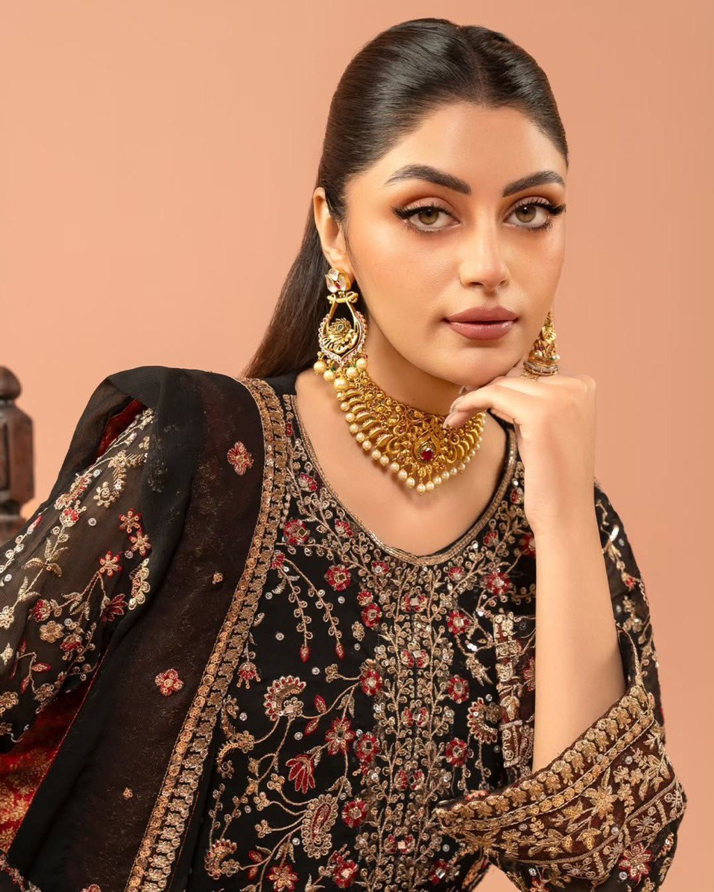 Elegant Faux Georgette Outfit with Real Diamond Work – Long Top, Pant & Dupatta Set