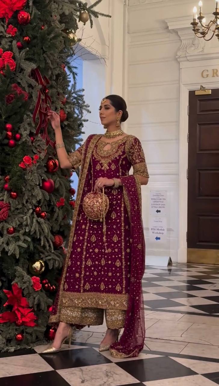 Rani Pink Heavy Faux Georgette Embroidered Suit Set – Fully Stitched