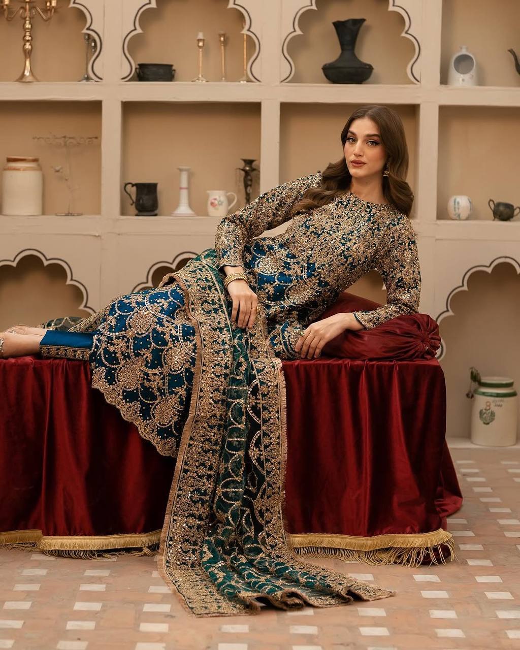 Rama Green Heavy Faux Georgette Embroidered Suit with Beads & Sequence Work – Fully Stitched