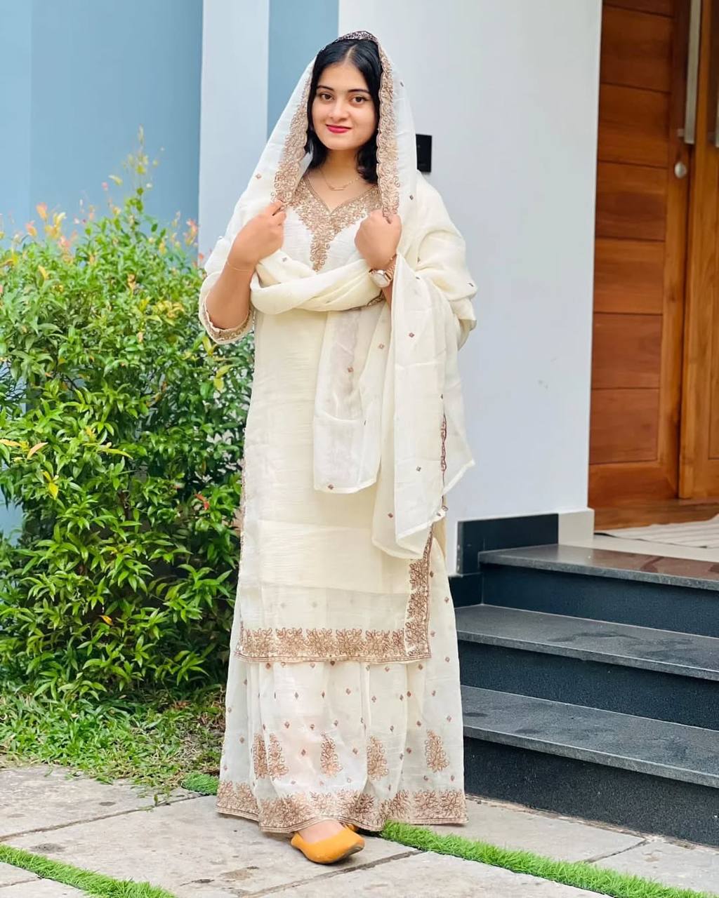 Elegant White Heavy Crunchy Silk Sharara Suit with Embroidery Sequence Work | Fully Stitched Designer Ethnic Wear for Women