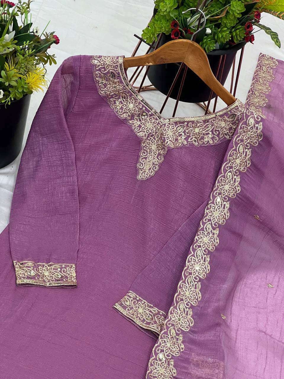 Elegant Lavender Heavy Crunchy Silk Sharara Suit with Embroidery Sequence Work | Fully Stitched Designer Ethnic Wear for Women