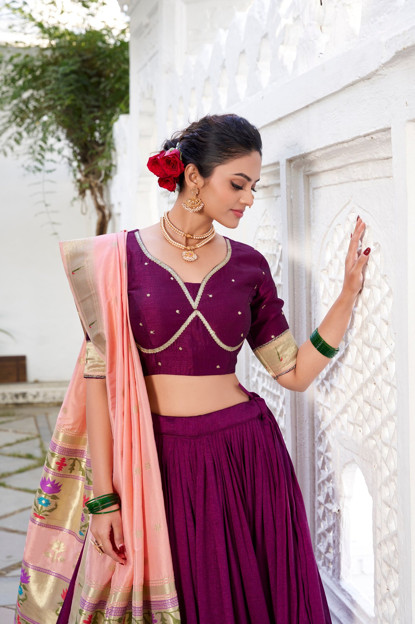 Royal Purple Vichitra Silk Lehenga Set | Paithni Border | Wedding & Festive Wear
