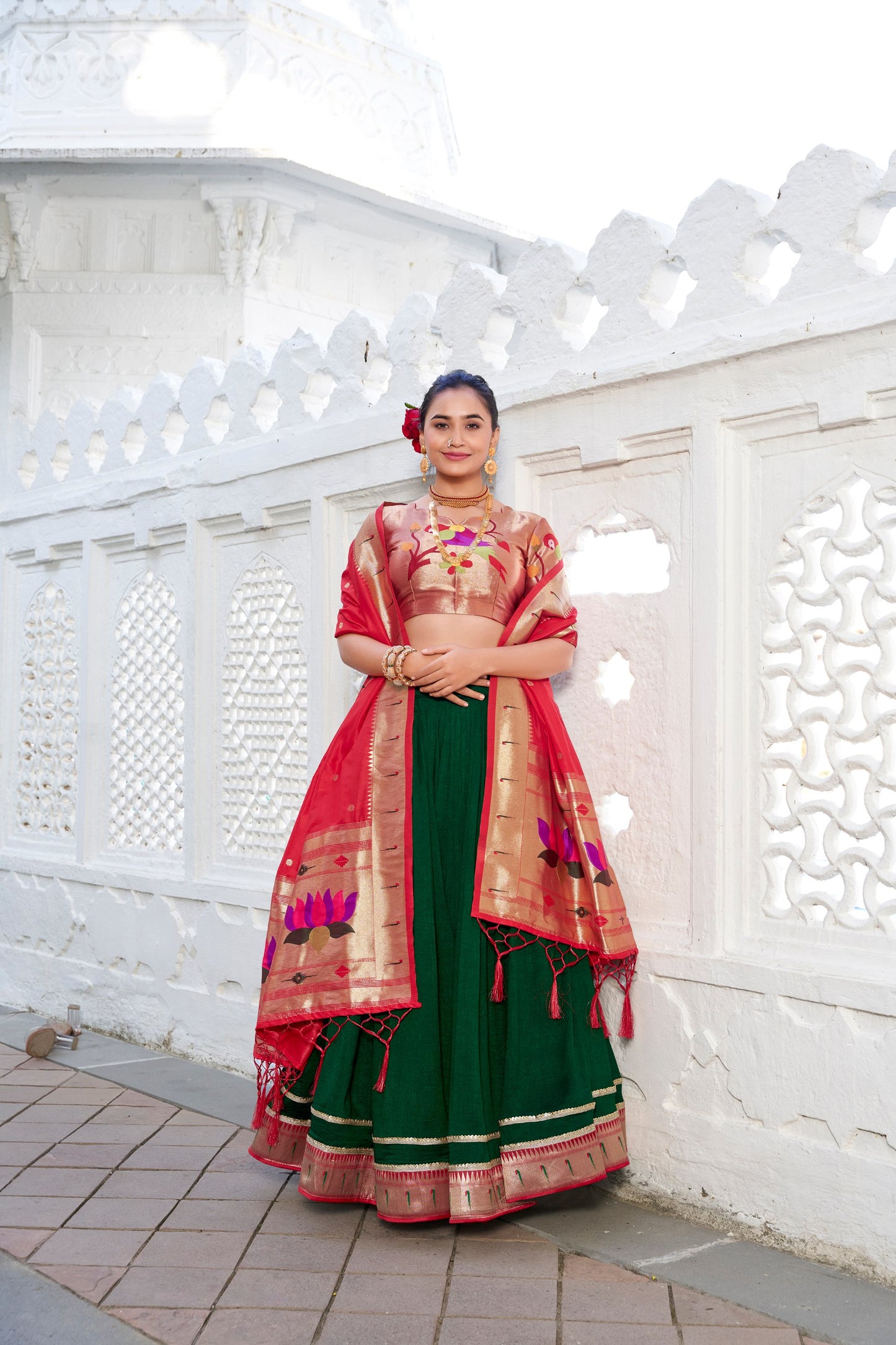 Green Vichitra Silk Lehenga Set | Paithni Border | Traditional Festive & Wedding Wear