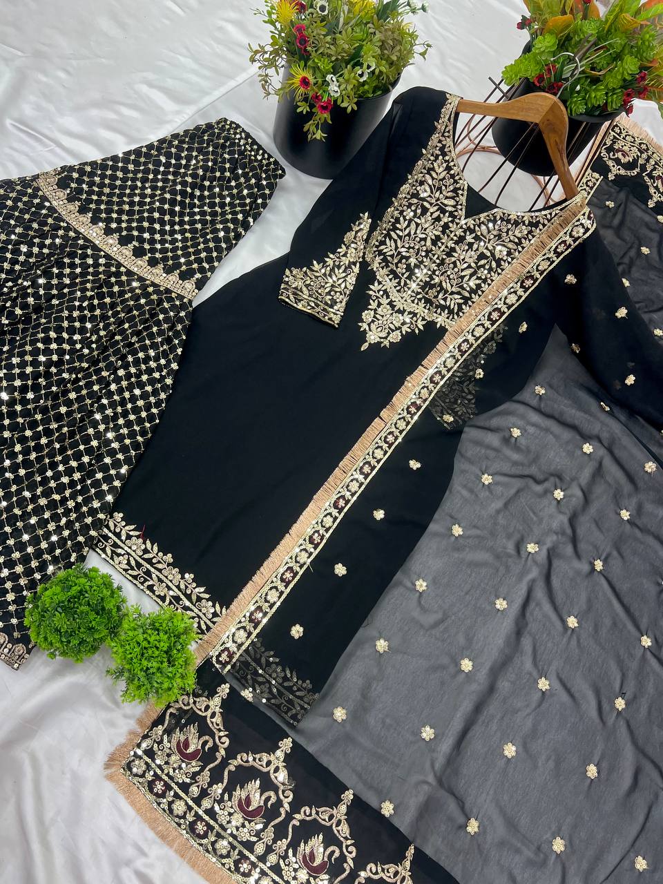 Elegant Heavy Faux Georgette Sharara Suit with Dupatta – Fully Stitched Embroidered Partywear for Women