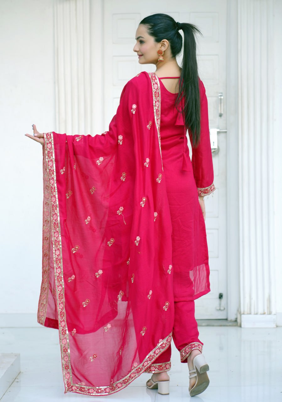 Blooming Vichitra Embroidered Salwar Suit Set with Dupatta – Heavy Sequence Work Ethnic Wear for Women