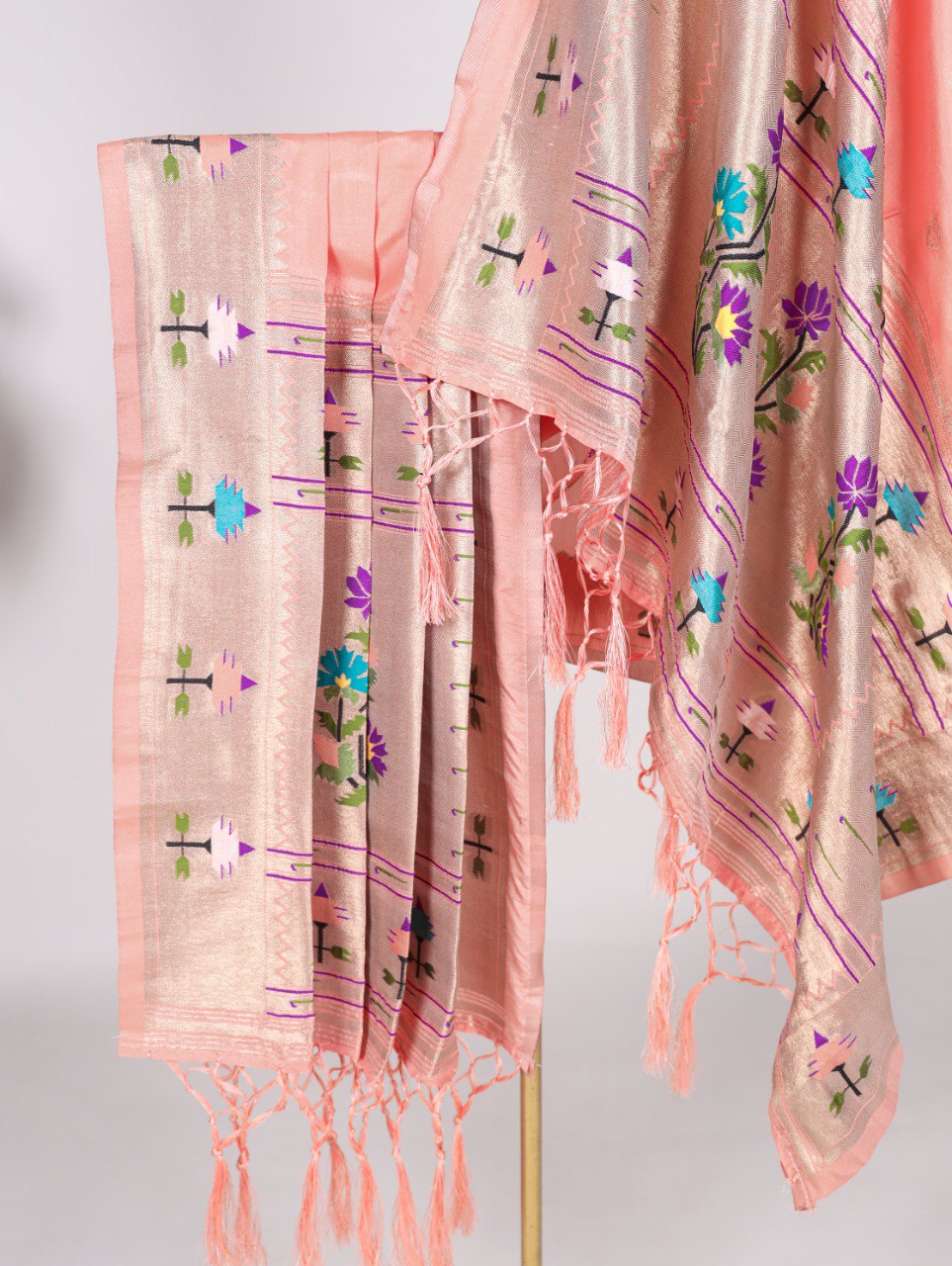Elegant Jacquard Paithani Zari Weaving Rose Pink Dupatta