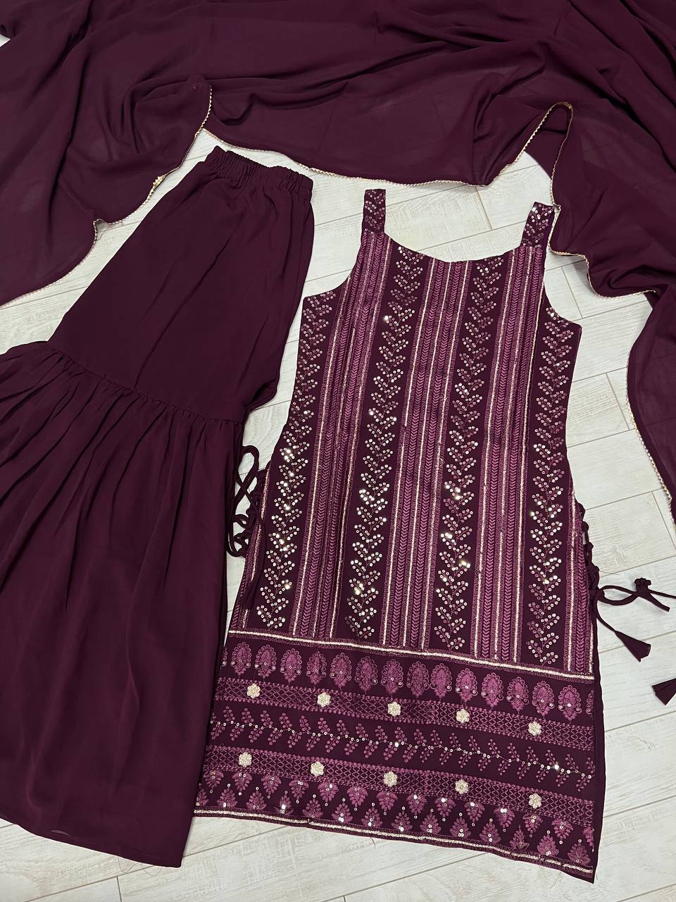 Elegant Georgette Top with Lukhnowi Embroidery & Sharara Set