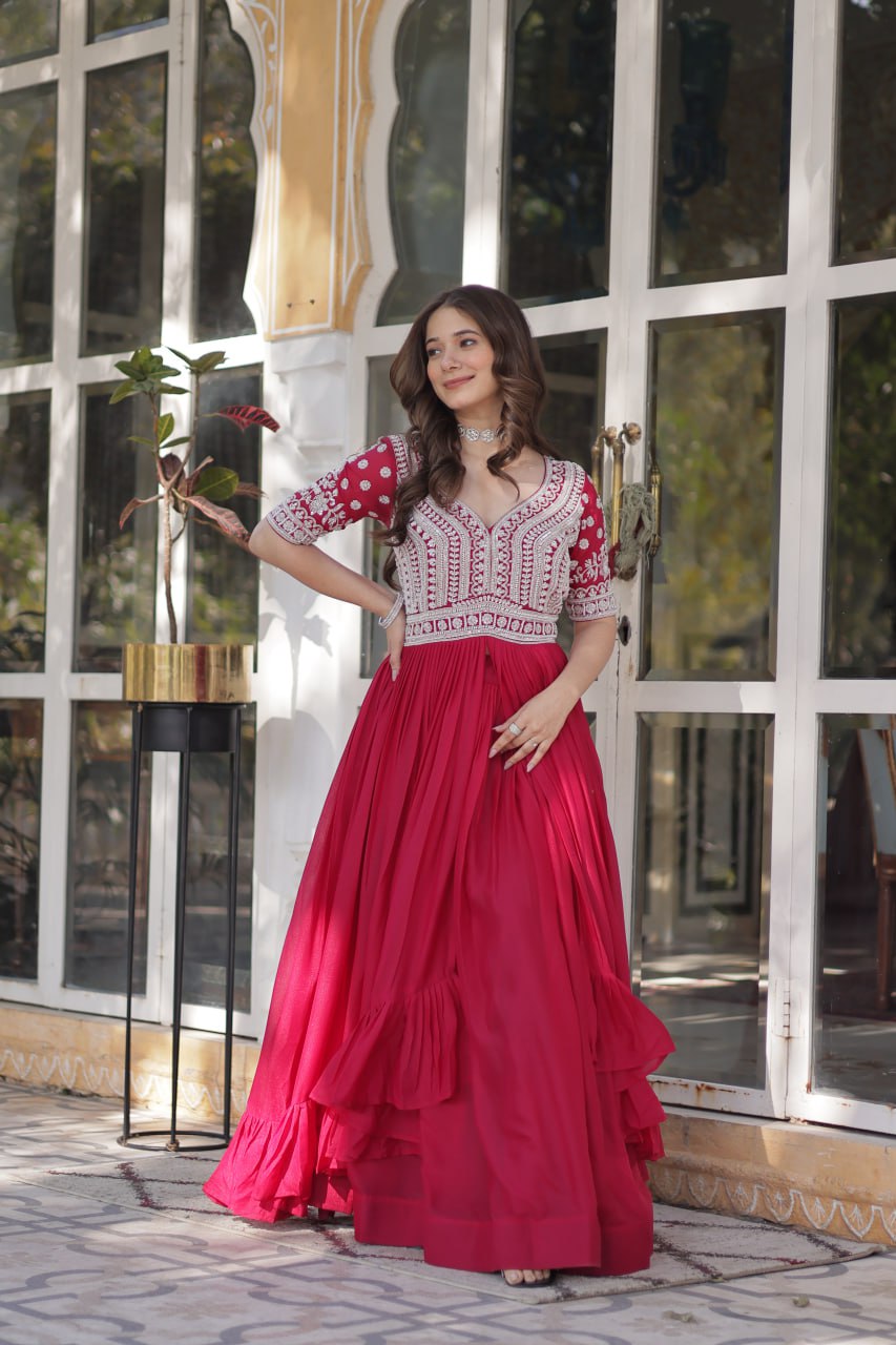 Designer Star Georgette Pink Kurti with Lehenga Set Embellished with Beads and Sequins Work