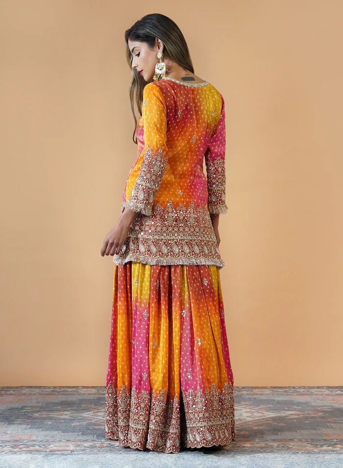 Chinon Silk Digital Print Co-Ord Set with Real Mirror Work & Lace Dupatta