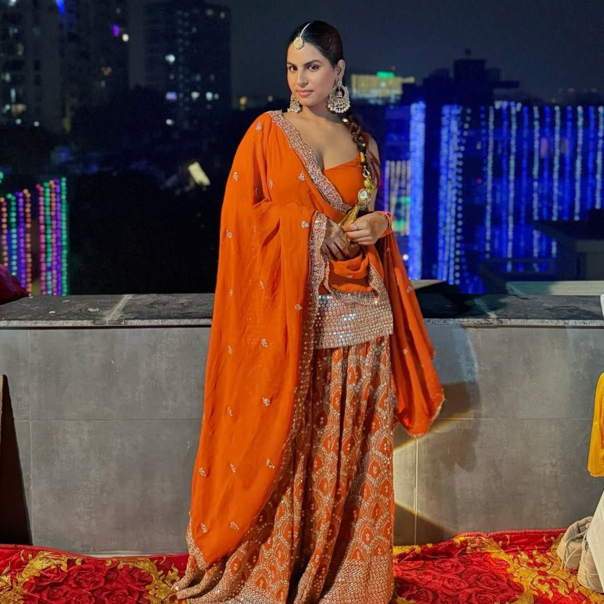 Foux Gorgette Thread Work Suit with 9mm Sequins and Dupatta
