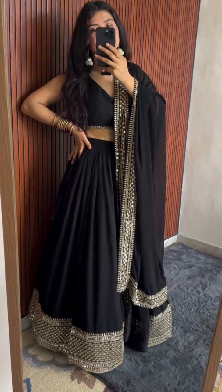 Faux Georgette Semi-Stitched Lehenga Set with 9mm Sequin & Thread Work