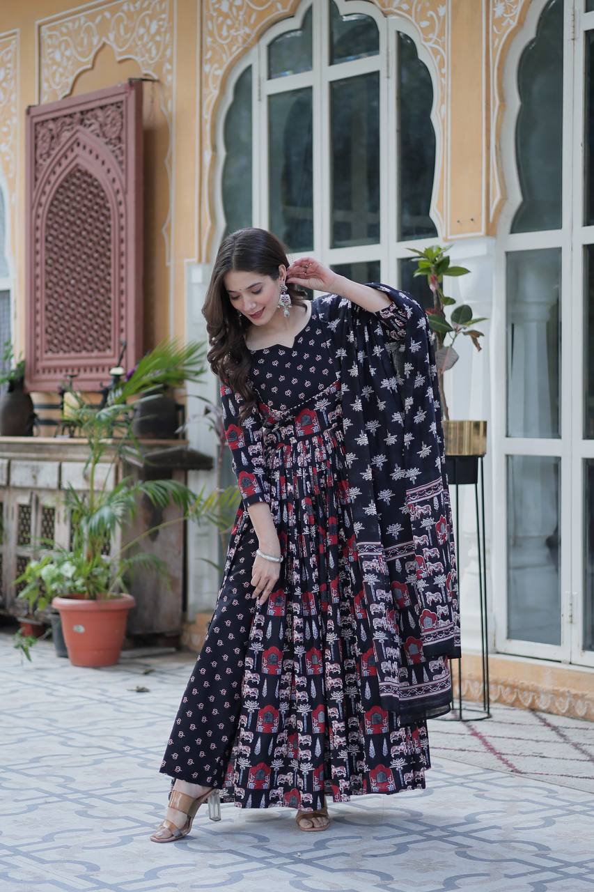 Pure Cotton Navy Blue Suit Set with Fancy Round Neck – Elegant Everyday Wear