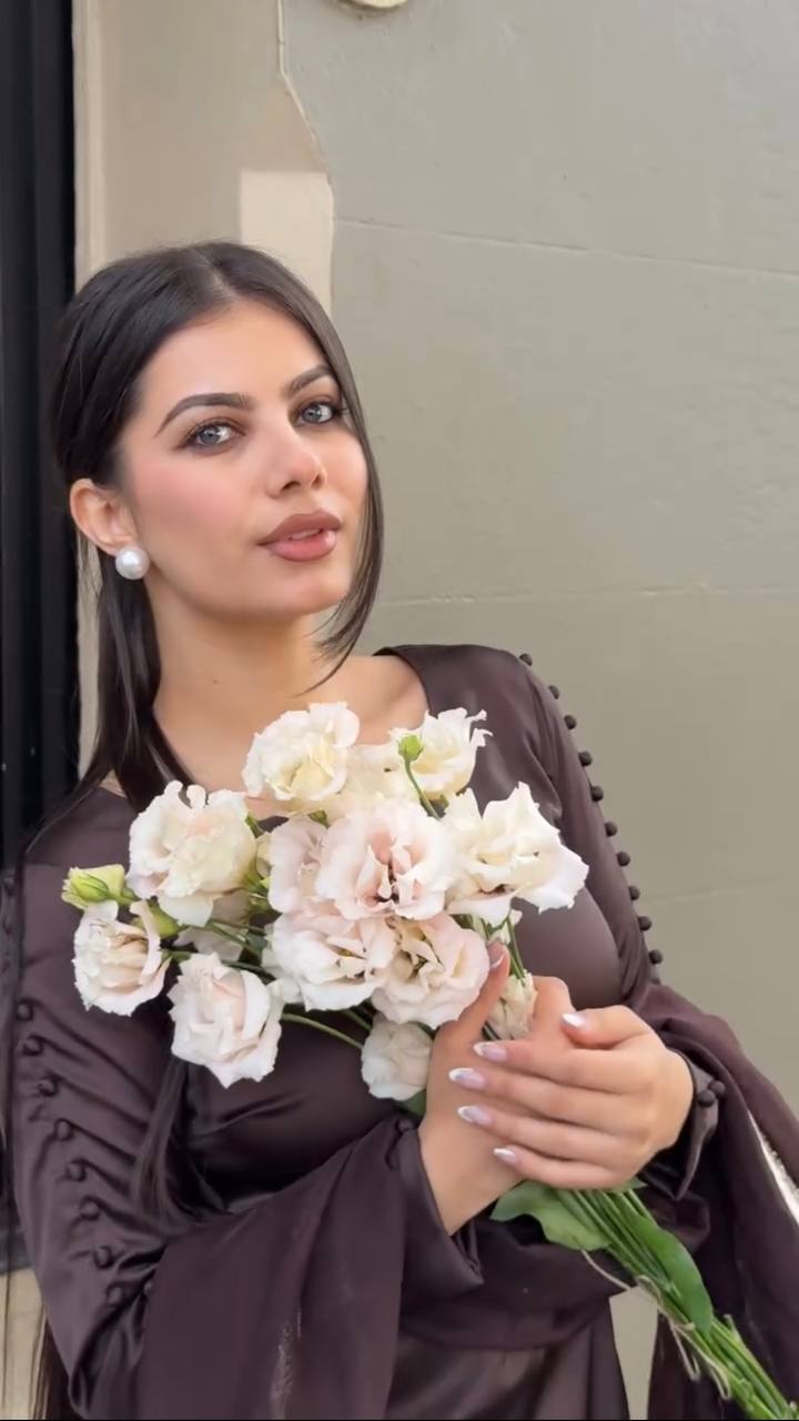 Japan Satin Brown Farshi Pant Suit with Blooming Georgette Dupatta – Fully Stitched