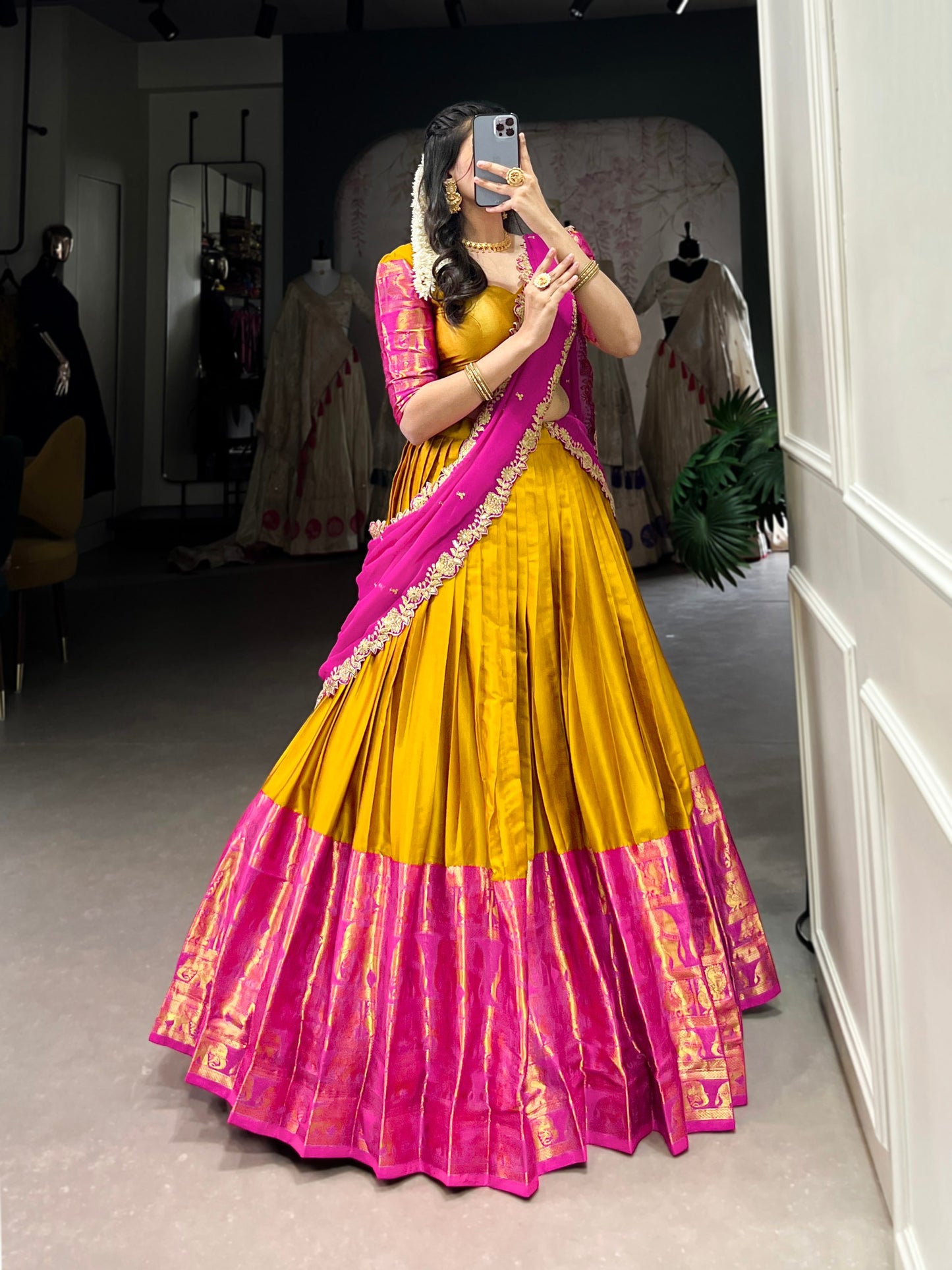 Narayan Pattu Zari Woven Mustard Lehenga Set with Embroidered Georgette Dupatta
