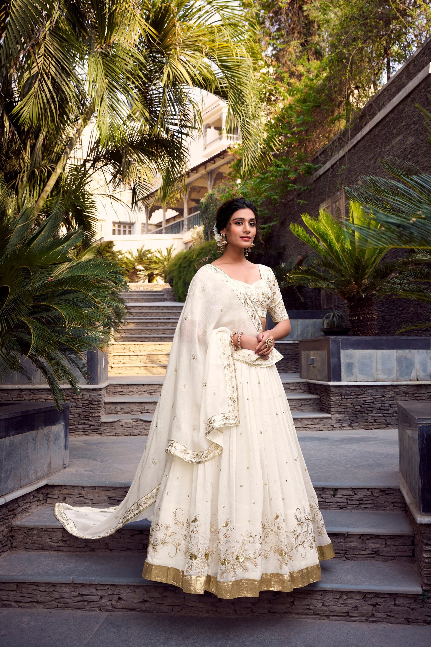 Silver Glosy Lehenga Set with Sequins, Embroidery & Foil Work