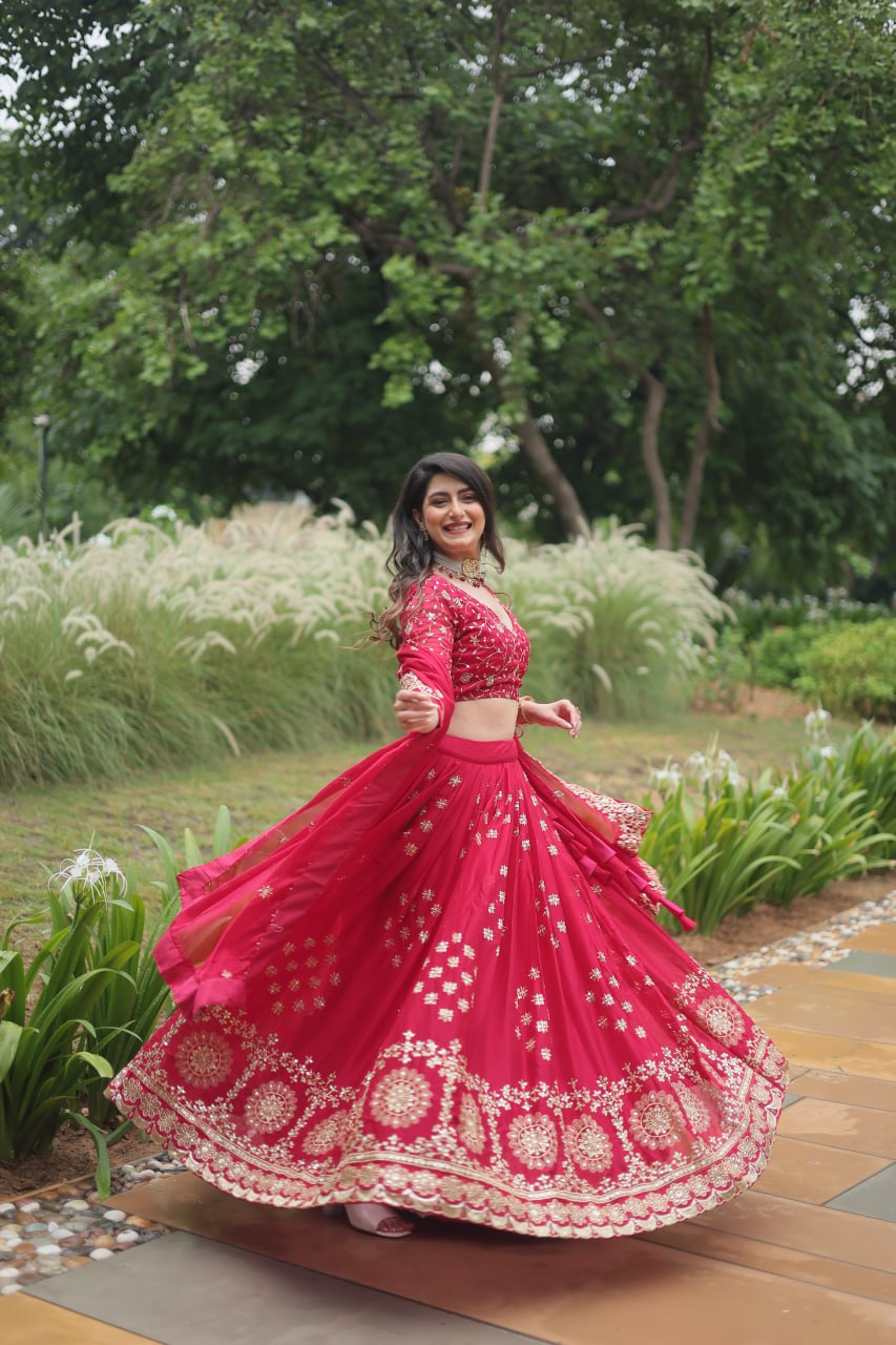 Attractive Sequins Pink and Rani Trendy Lehenga Choli By Stylish Ethnic