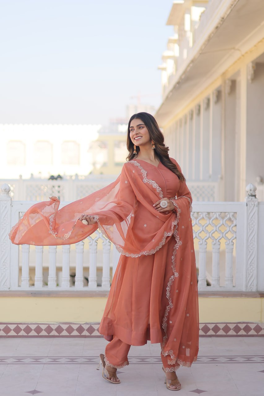 Peach Wedding Anarkali Suit Set By Stylish Ethnic
