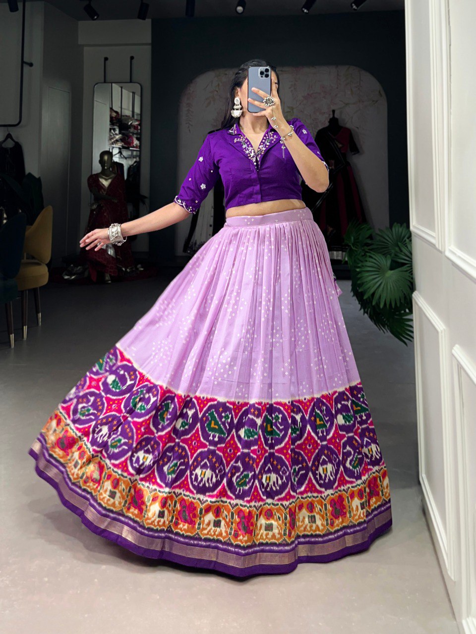 Tussar Silk Lavender Foil Printed Co-Ords Set