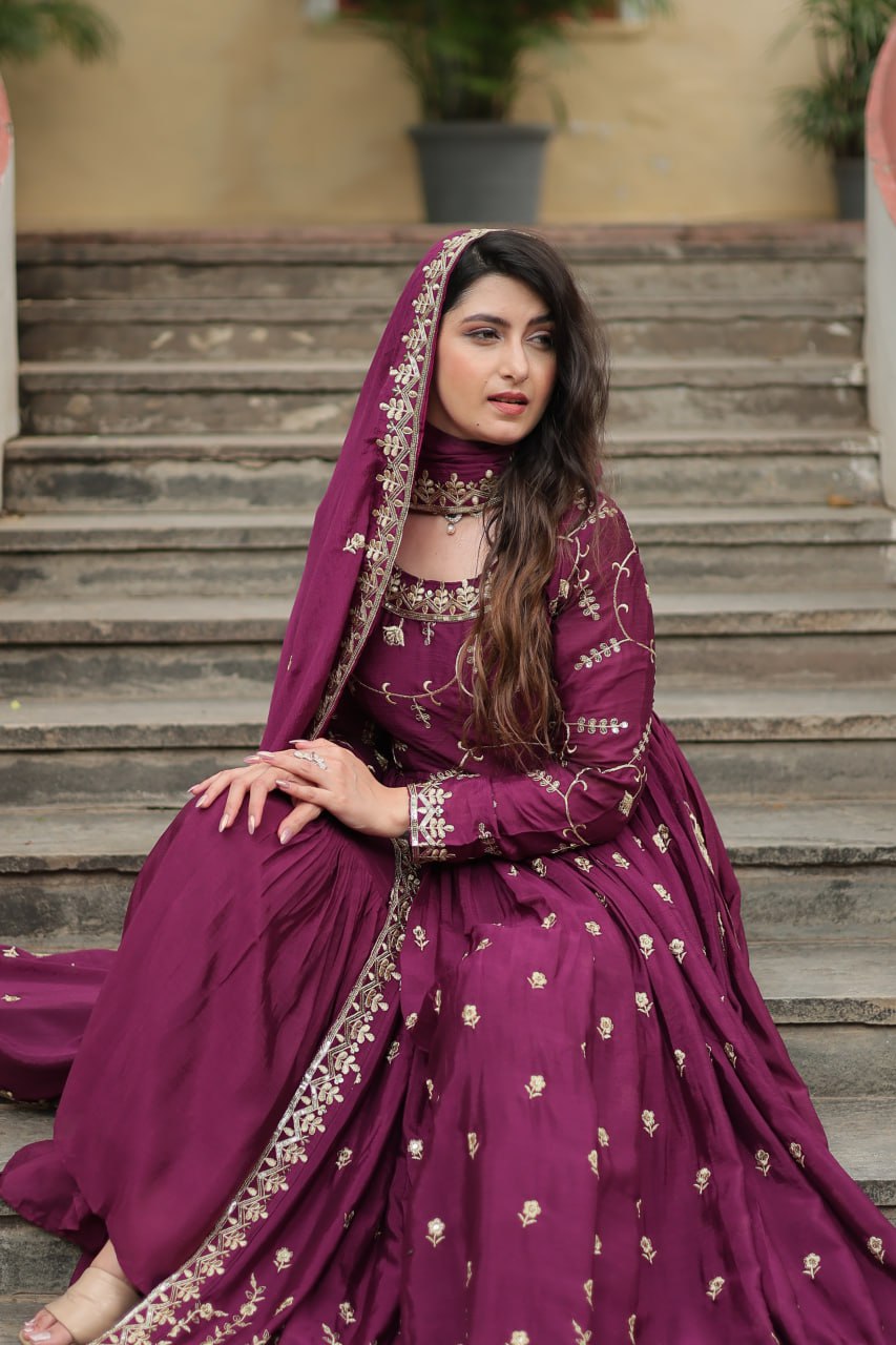 Wine Color Designer Three Piece Sharara Suit