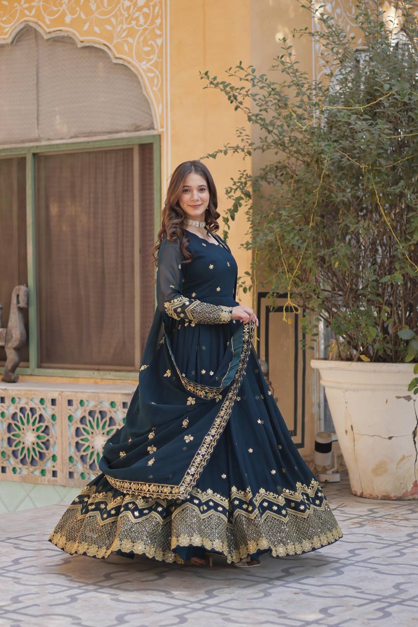 Ethnic Motifs Embroidered Sequinned Georgette Anarkali Kurta