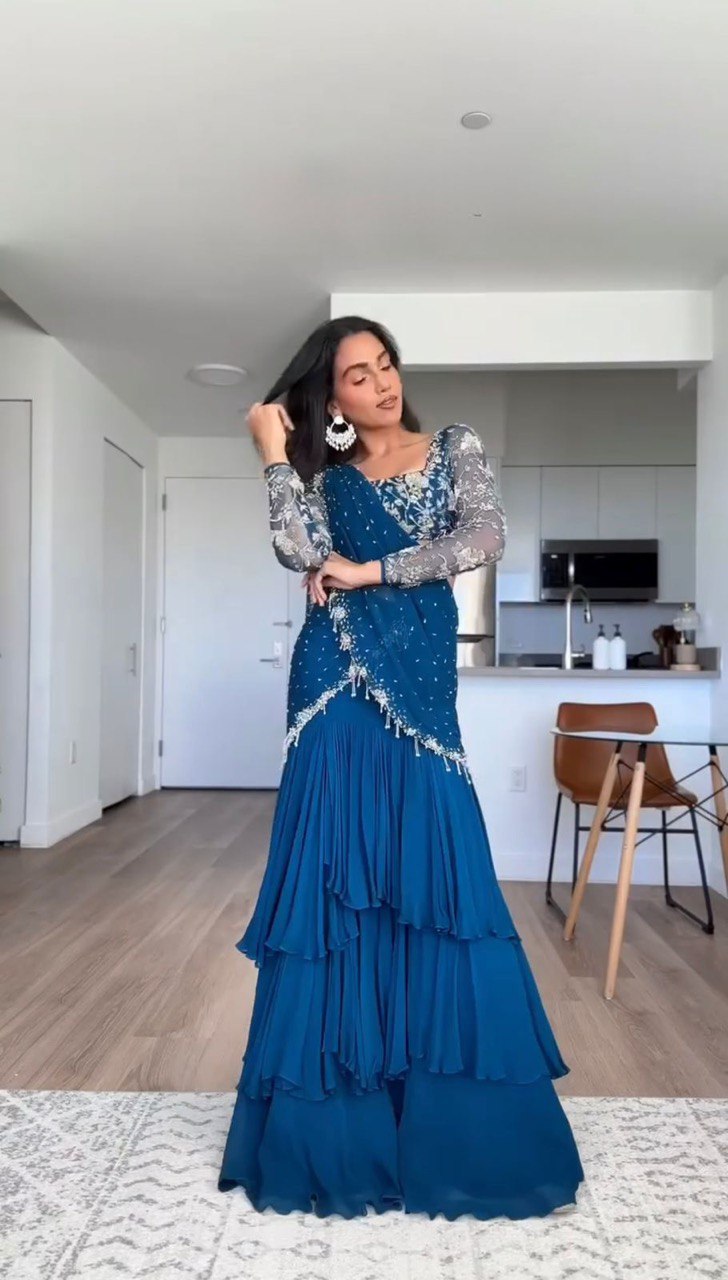 Designer Beautiful Georgette Ready To Wear Lehenga Saree