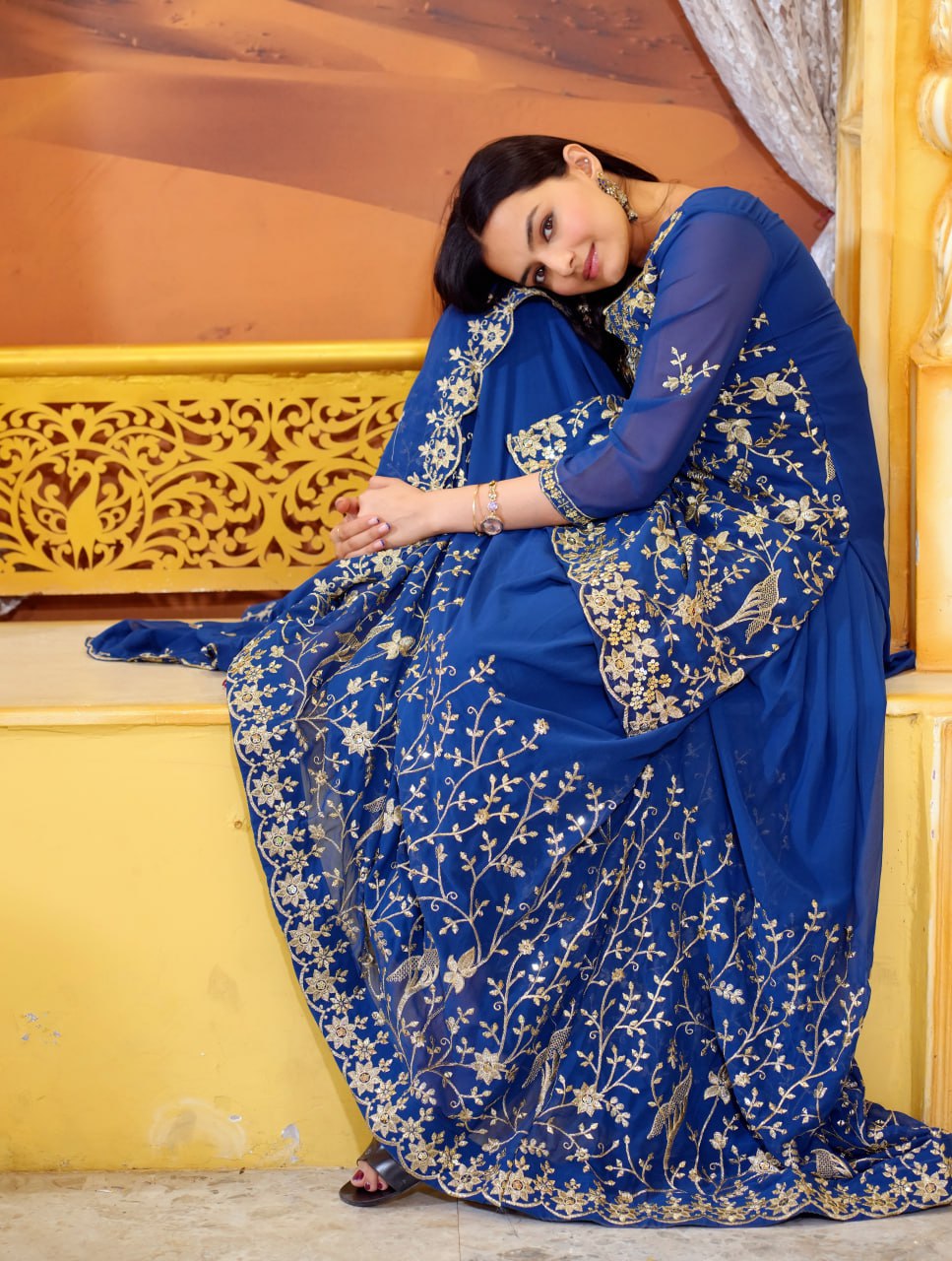 Heavy Sequence Embroidery Work Faux Georgette Lehenga Suit for Wedding