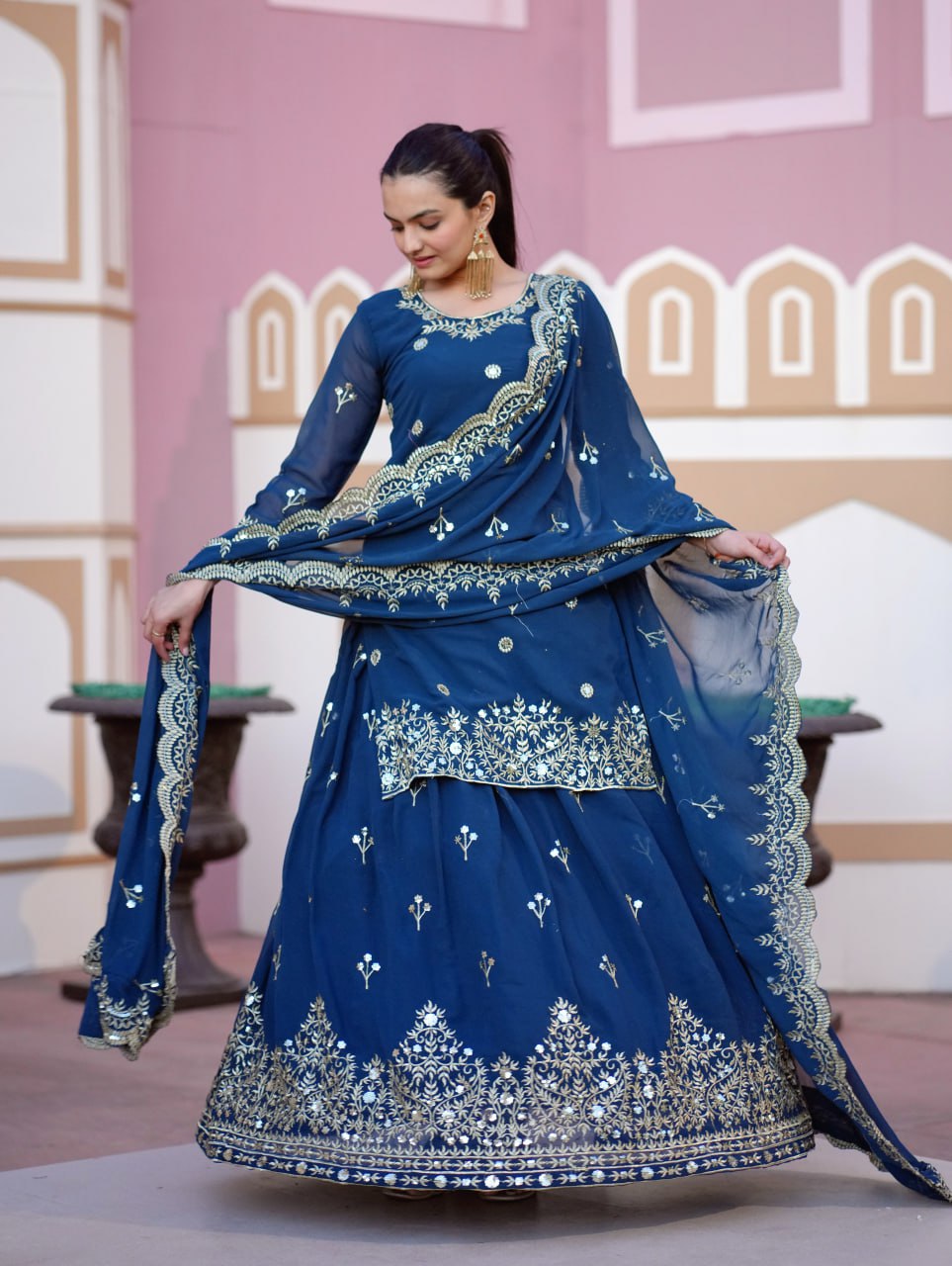 Designer Embroidered Fox Georgette Lehenga Suit