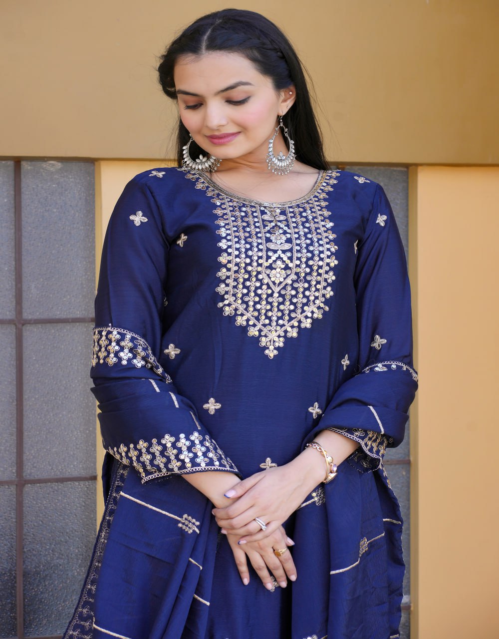 Teal Chiffon Embroidered and Resham Work Pant Style Suit for Ceremonial