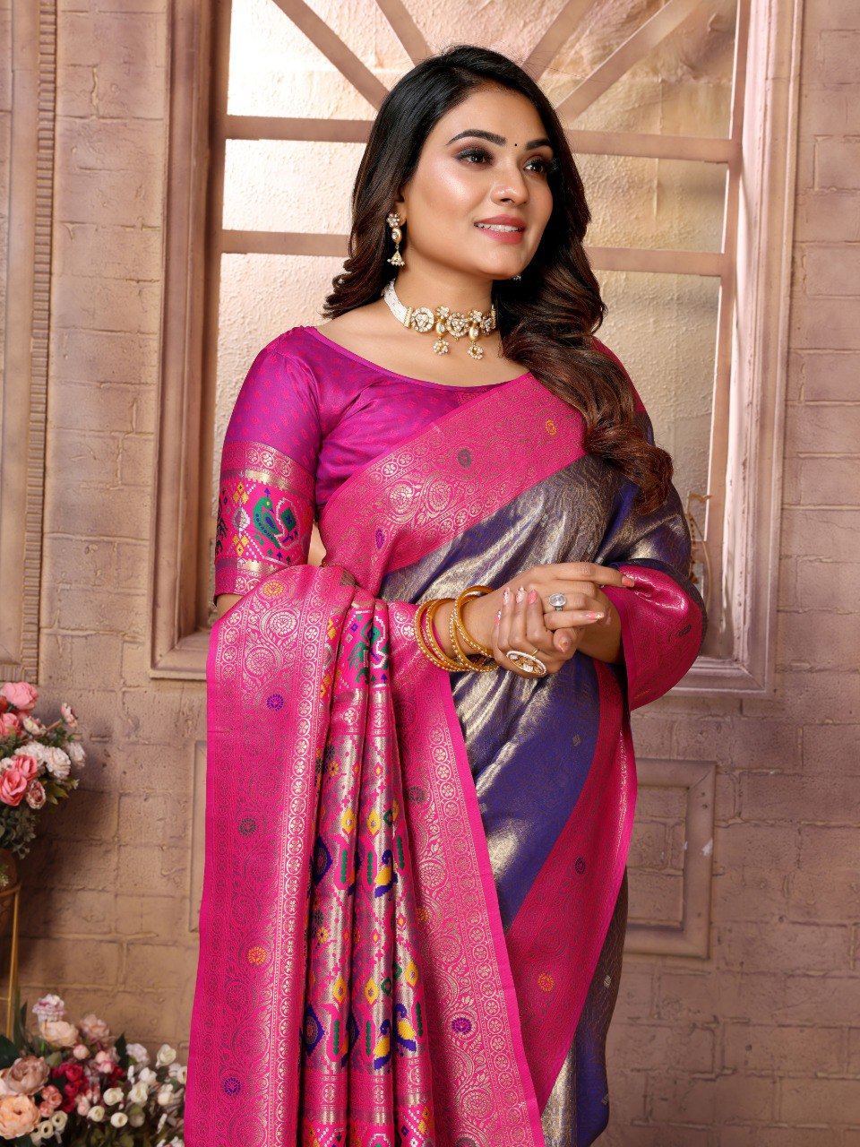 Golden Woven Tissue Silk Saree Set