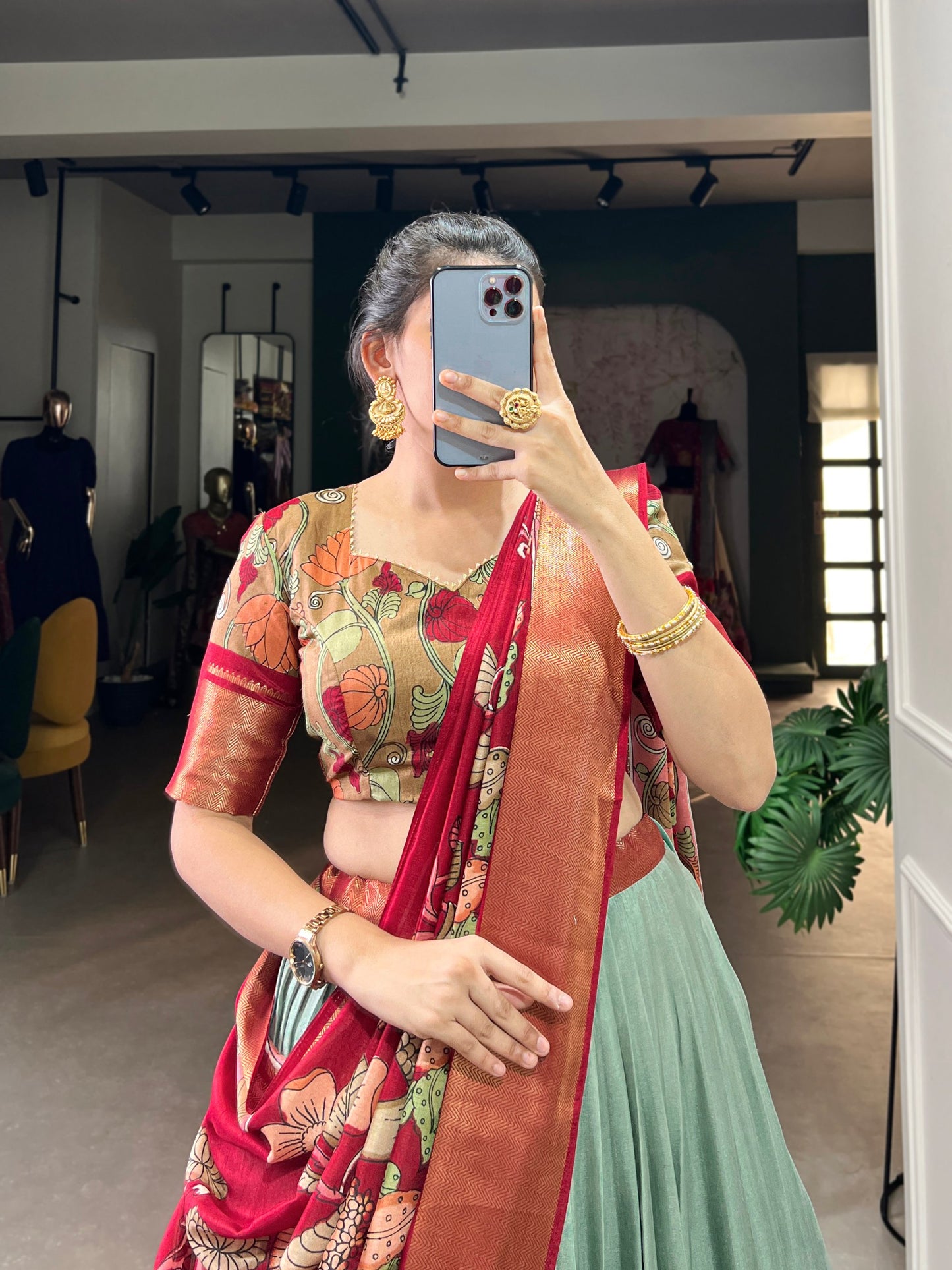 Pure-dola Weaving Lehenga Choli In Sky Green Colour