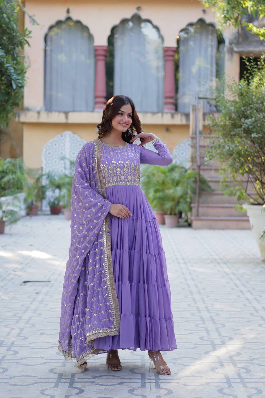 Lavender Purple Salwar Kameez In Anarkali Style