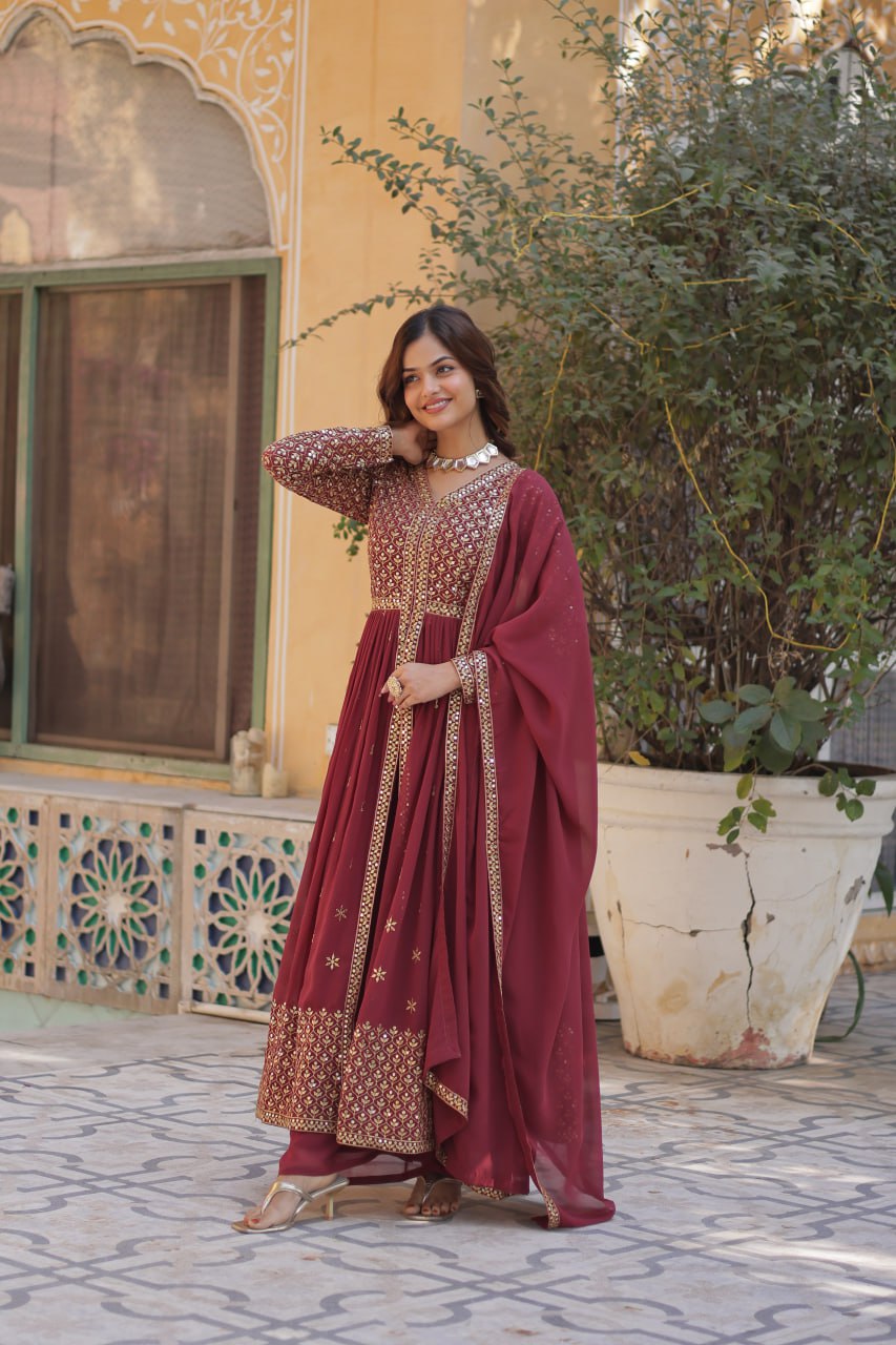 Designer Brown Color Three Piece Suit Set