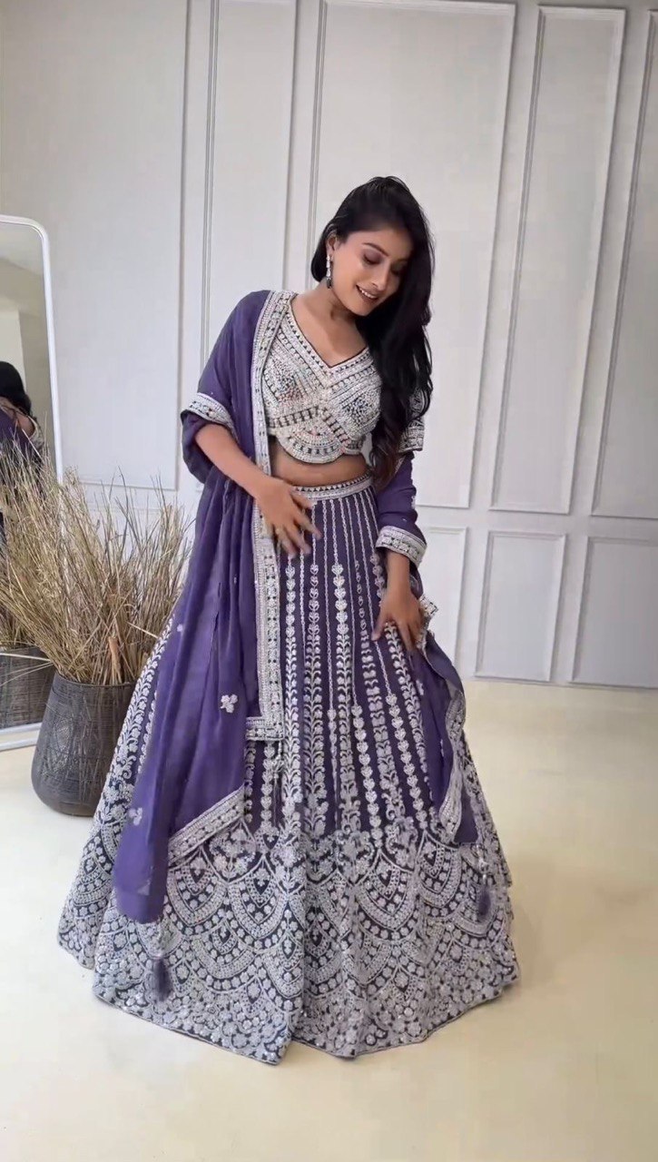 Luxurious Faux Georgette Lehenga Set with Coding Dori & Sequins Work, Embroidered Blouse & Designer Dupatta
