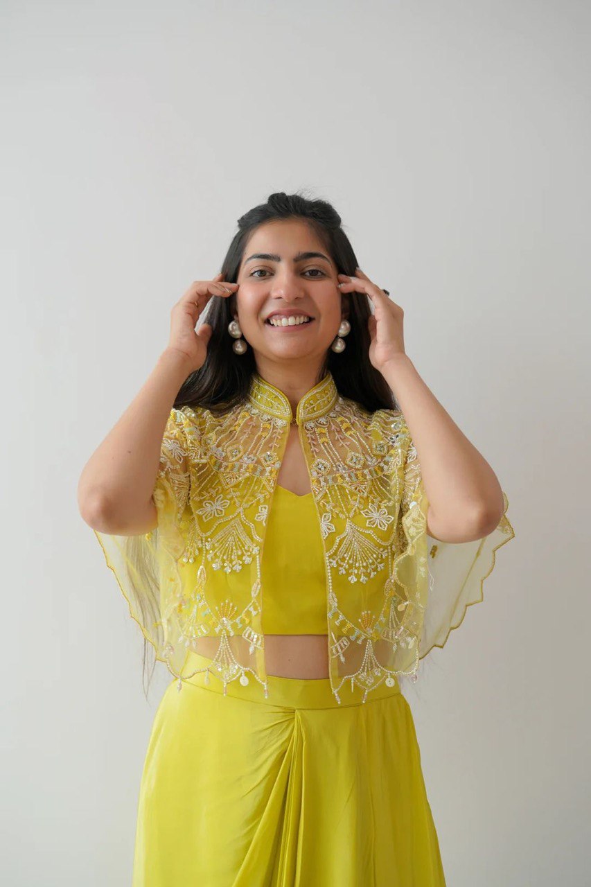 Trendy Designer Dhoti Set with Tube Blouse & Embroidered Koti – Partywear & Ethnic Fusion Outfit